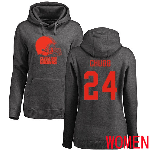 Cleveland Browns Nick Chubb Women Ash Jersey 24 NFL Football One Color Pullover Hoodie Sweatshirt